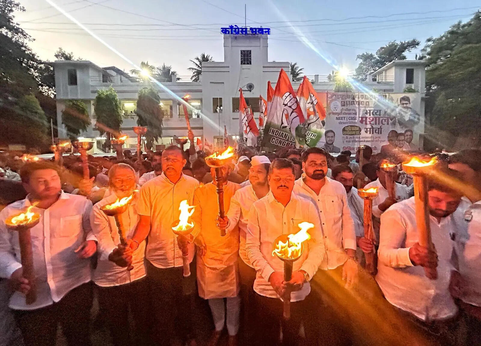 Congress party stages agitation in Pune against NEET paper leak