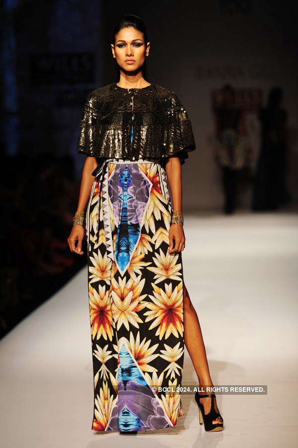 A model walks the ramp for fashion designer Ranna Gill on Day 4 of the ...