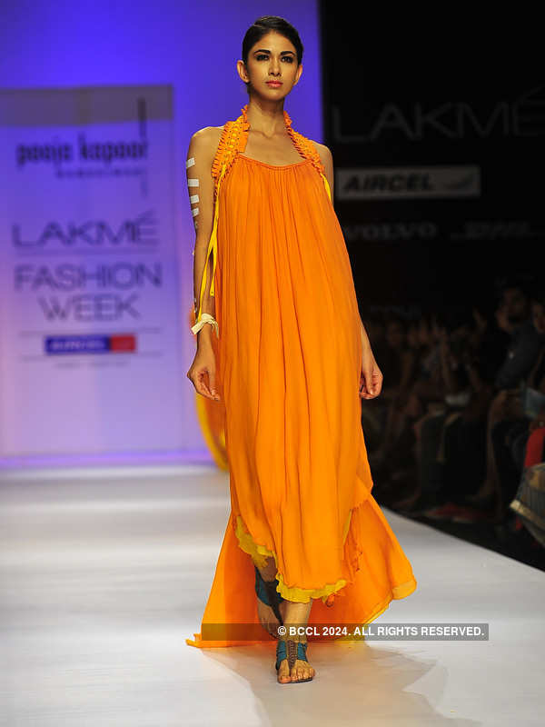 A model walks the ramp for designer Pooja Kapoor on Day 6 of the Lakme ...