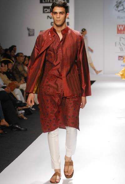 A model showcases a creation from designer Raghvendra Rathore's spring ...