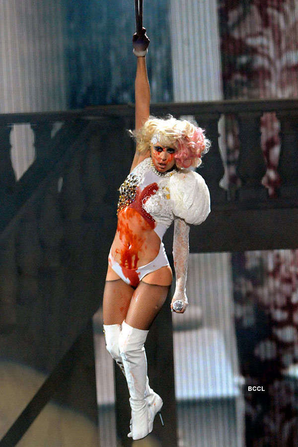 Lady Gaga rocked a bloody, gory getup on stage as she performed 'Paparazzi'  during the 2009 MTV VMAs.