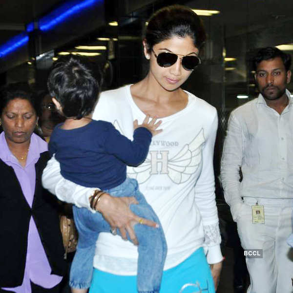 Shilpa Shetty with her son Viaan at Mumbai airport, on November 15