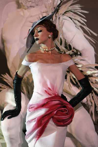 A model presents a creation by British designer John Galliano for Christian  Dior Fall-Winter 2007-2008 Haute-Couture collection show, in Versailles,  France on July 2, 2007. The prestigious fashion house of Christian Dior