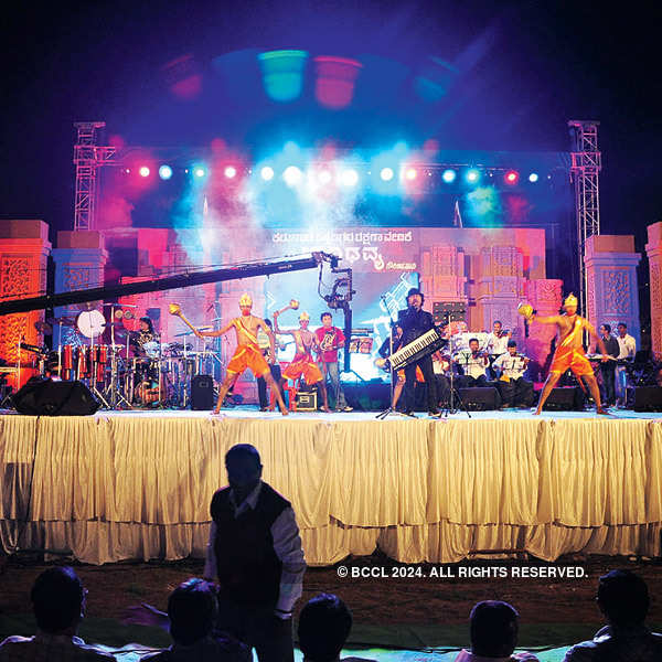 Bhajarangi themed stage performance during Kannada Rajyotsava event , held  in Bangalore - Photogallery