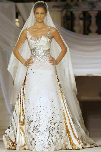 A model displays a creation by Lebanese designer Abed Mahfouz during a ...
