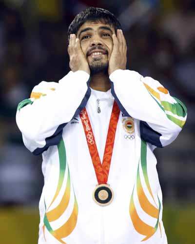 Sushil KUMAR Olympia 3.OS Bronze 2008 Foto signiert IND Ringen