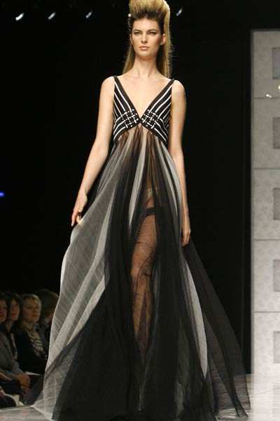 A model displays a creation by Lebanese fashion designer Tony Ward for ...