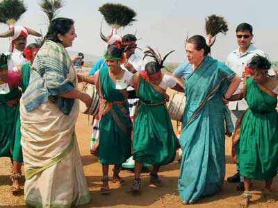 Sonia dances with tribals