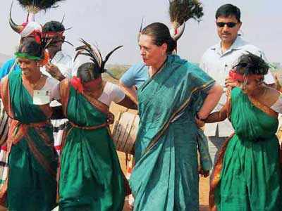 Sonia dances with tribals