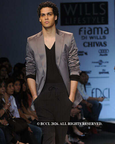 A model presents a creation by designers Rohit Gandhi and Rahul Khanna ...