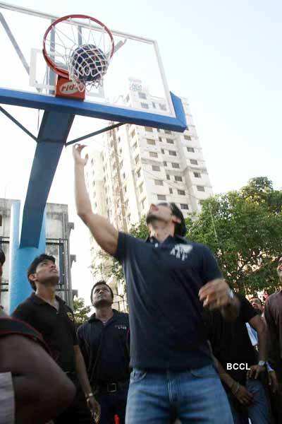 Dino on basketball court