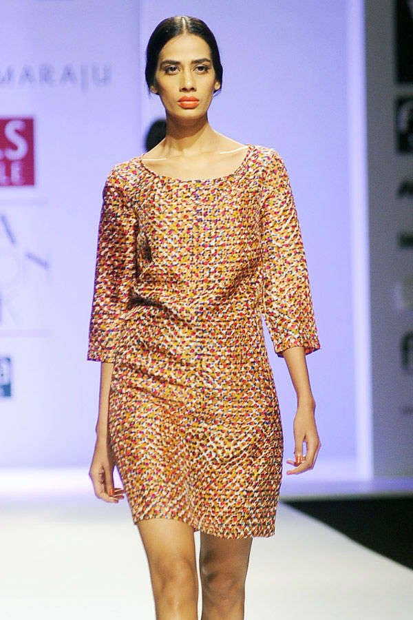 A model flaunts a creation by designer Roopa Pemmaraju on Day 5 of ...
