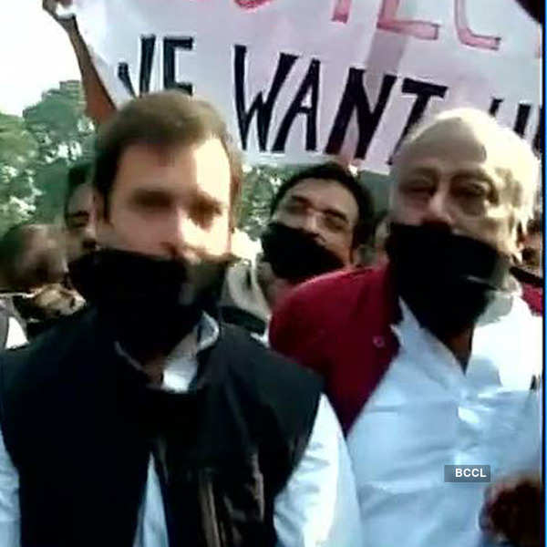 Rahul leads Congress protest outside Parliament
