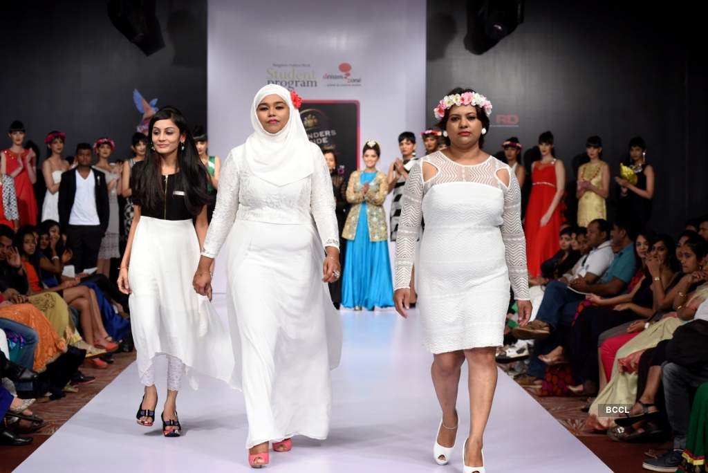 A model walks the ramp in a creation by designer Arshi Jamal during Blenders Pride Bangalore 