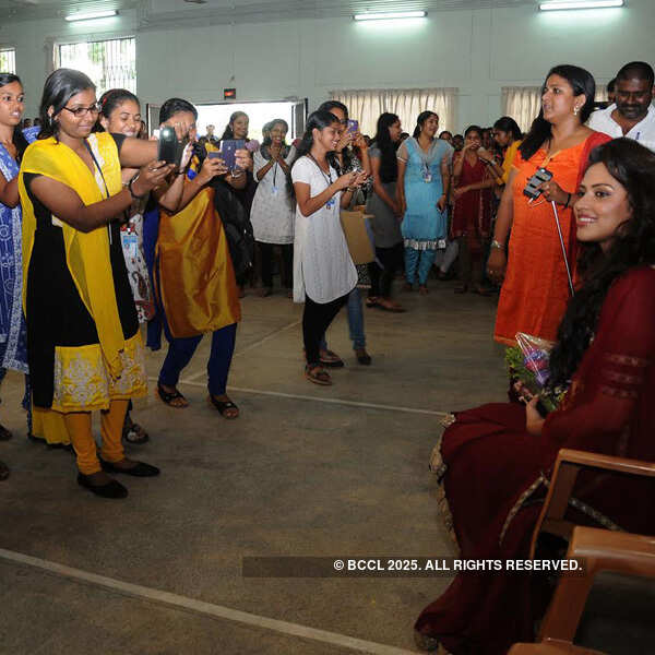 Amala Paul chats with the students of Government Women's College