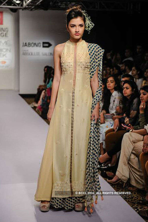 A model walks the ramp for Madsam Tinzin on Day 6 of the Lakme Fashion ...