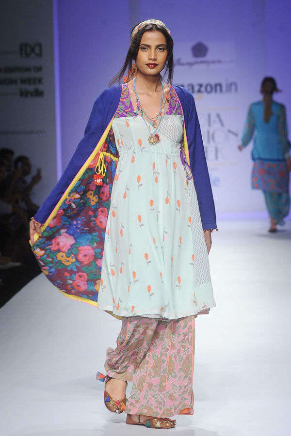 A model showcases a creation by designer Anupama Dayal during the Day 3 ...