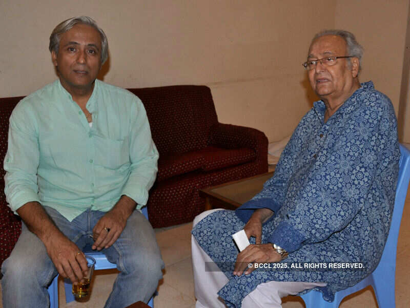 Krishna Kishore and Soumitra Chatterjee during the wrap-up party of Bengali film Aamar Prithibi Photogallery - Times of India