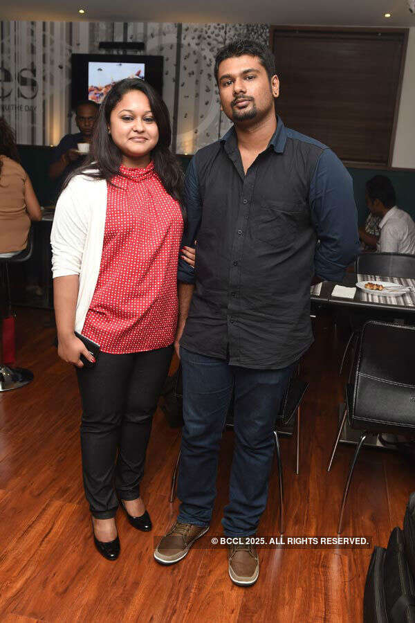 Shilpa and Vishnu during the launch of a new waffles joint