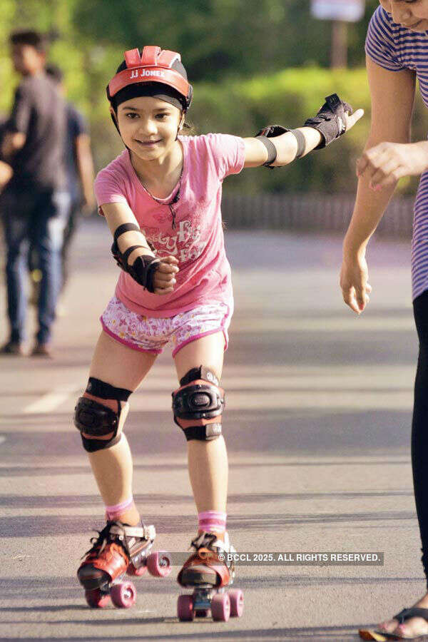 A young girl enjoys skating at the Raahgiri day