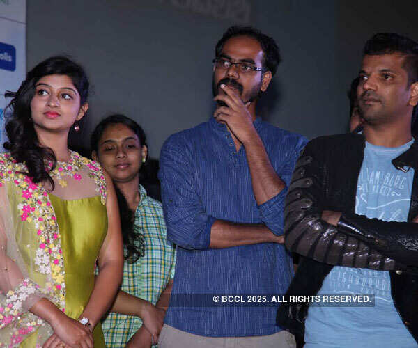 Aishani Shetty, Poornachandra Tejasvi and Sathish Neenasam at the audio launch of Rocket