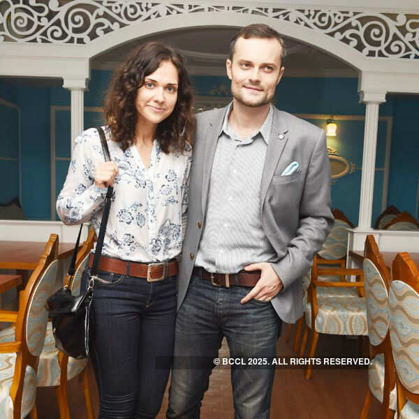 Olga and Mikhail Gorbatev pose together during the launch party