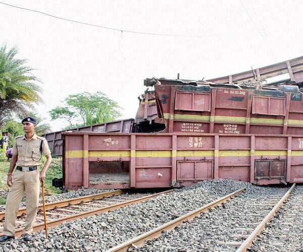 Derailed coaches of a goods train