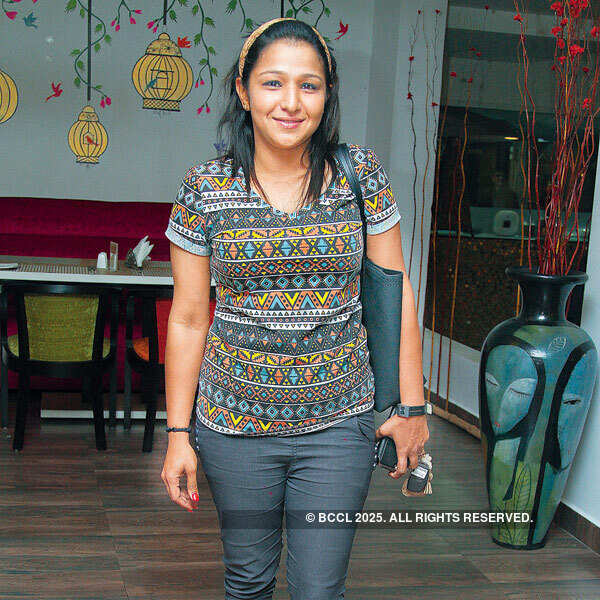 Janani during the launch party of restaurant Madras Wok