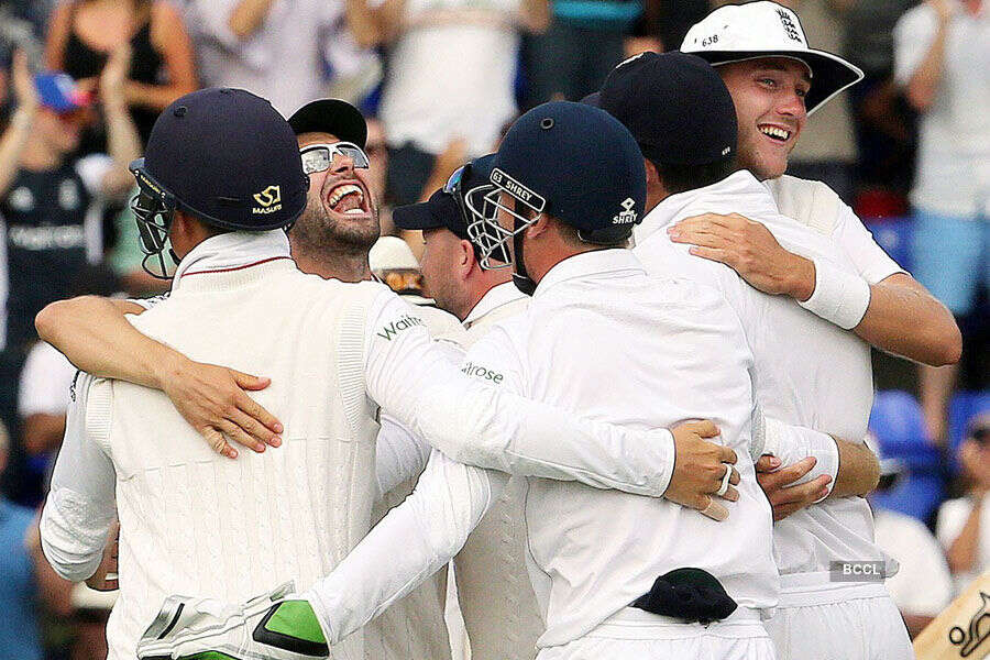 England players celebrate after winning the game