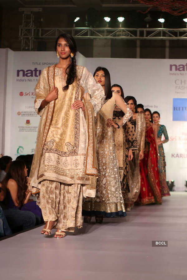 Models walk the ramp during the Chennai Fashion week