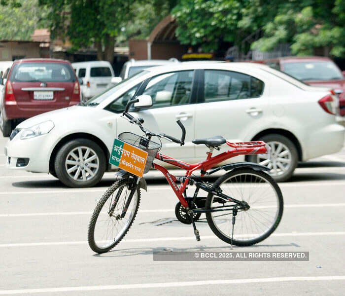 A bicycle of Arjun Ram Meghwal who represents Rajasthan&rsquo;s Bikaner