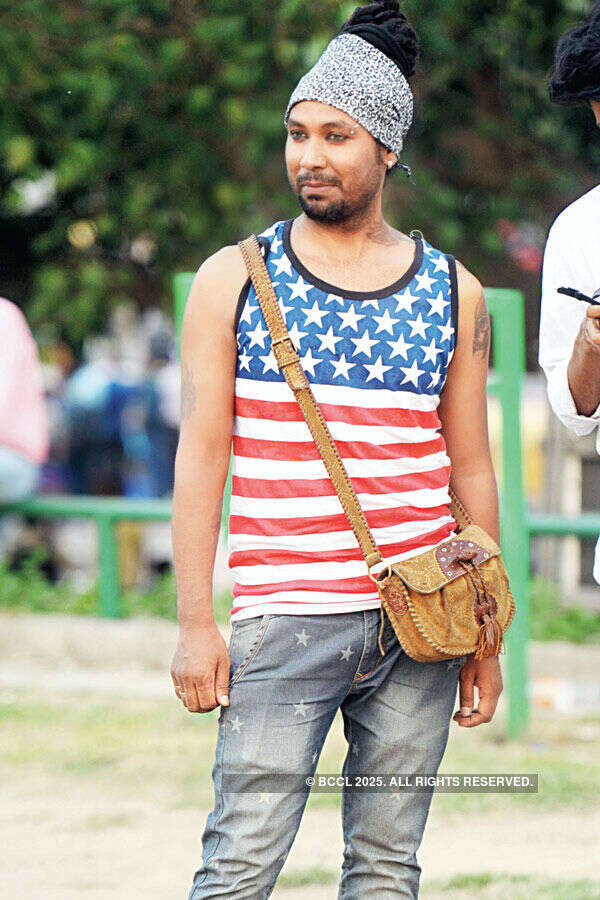 A demonstrator poses