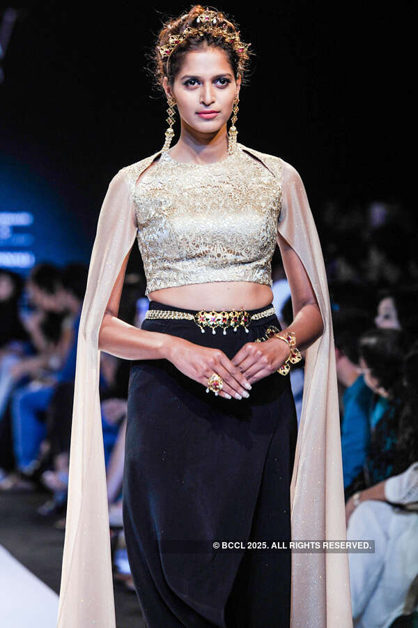 A model showcases a creation