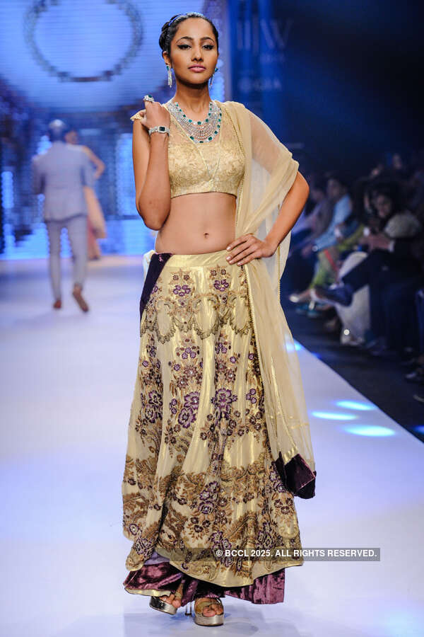 A model showcases a creation