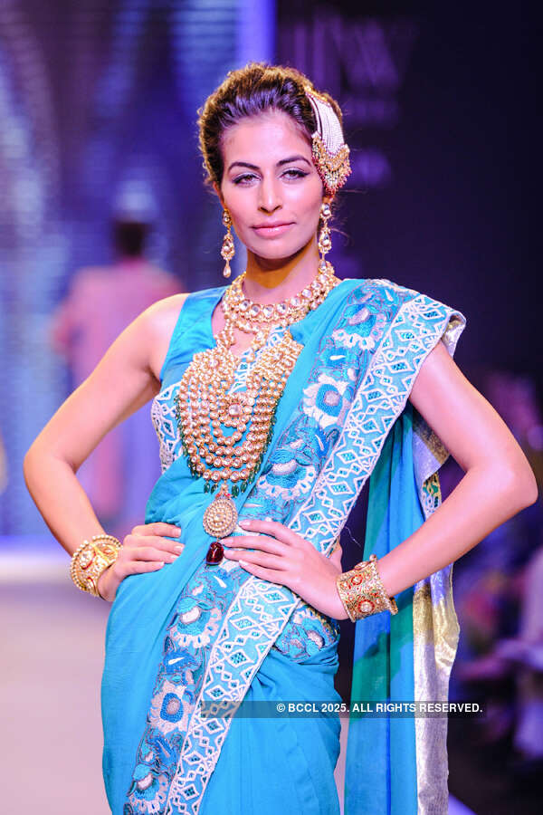 A model showcases a creation