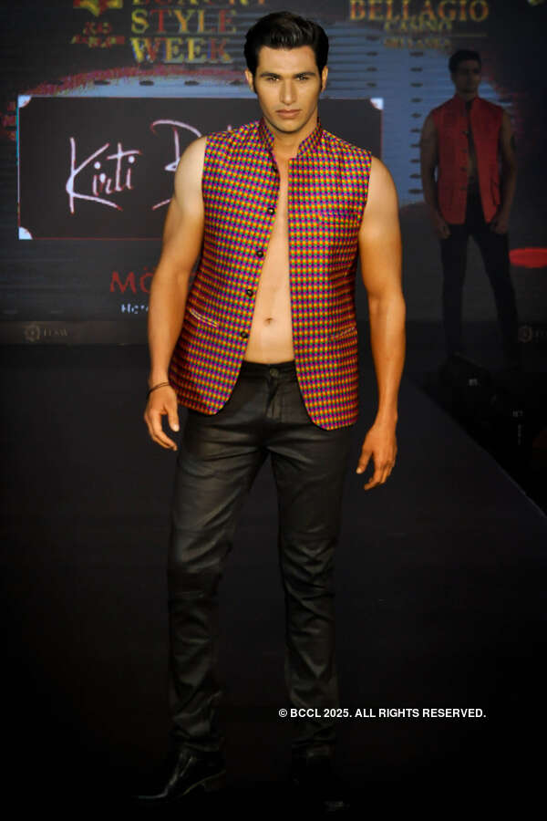 A model showcases a creation of Kirti Rathore