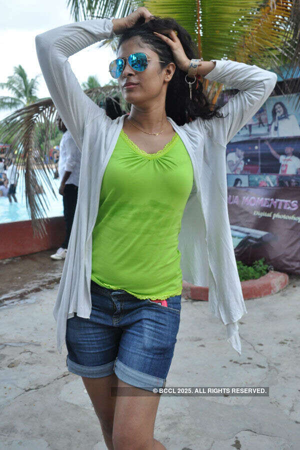 A guest poses during the Redfest