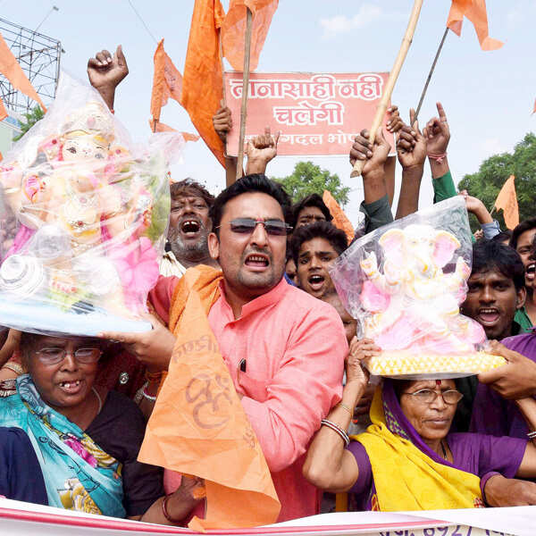 Bajrang Dal activists staging a protest