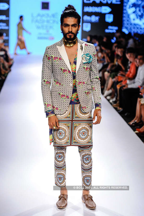 A model showcases a creation