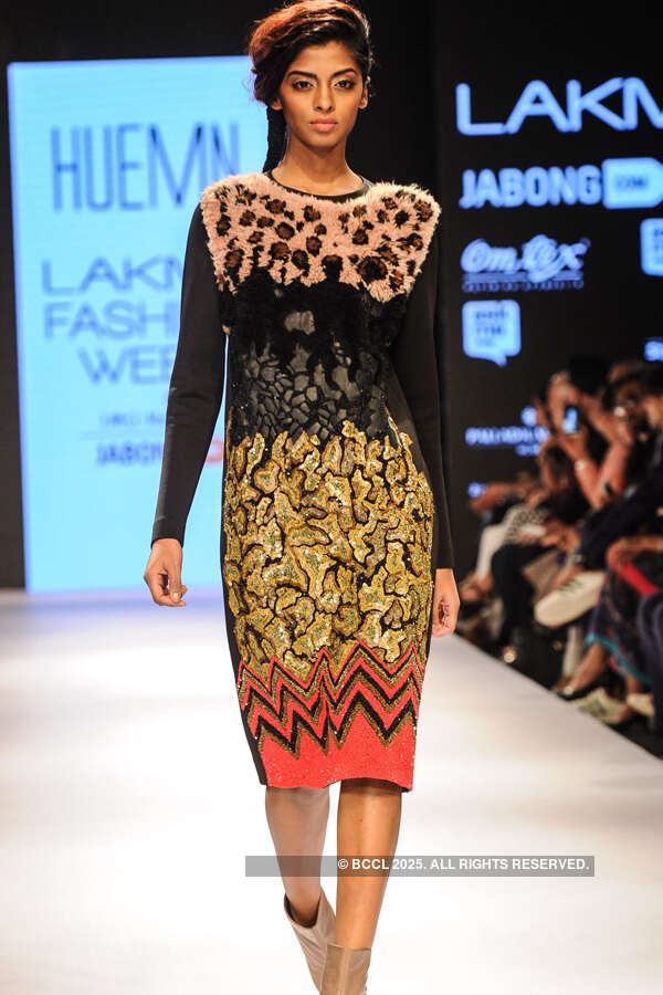 A model showcases a creation