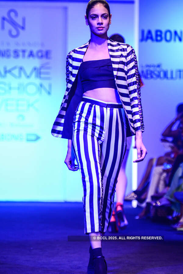 A model showcases a creation