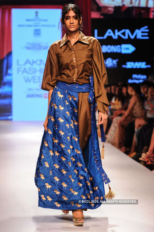 A model showcases a creation