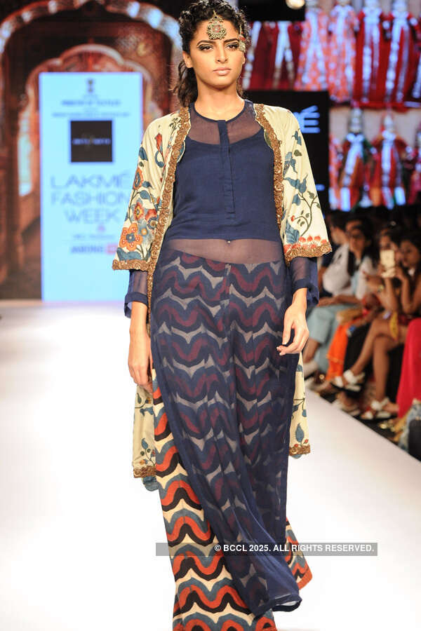 A model showcases a creation