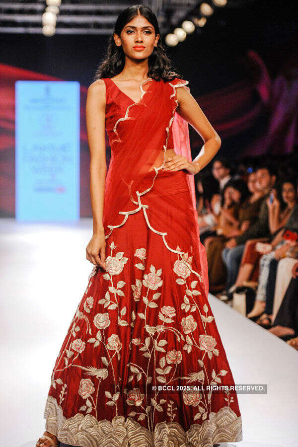 A model walks the ramp for Ashdeen