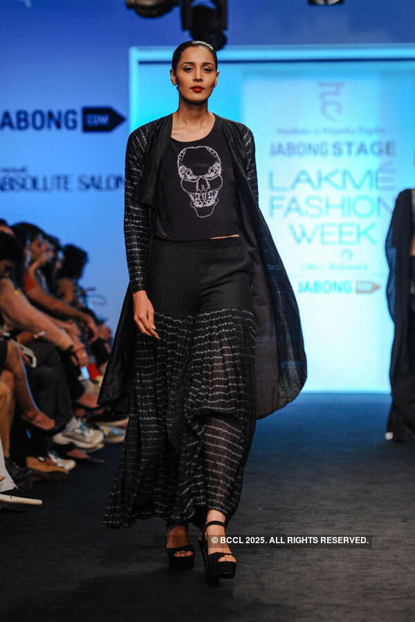 A model showcases a creation