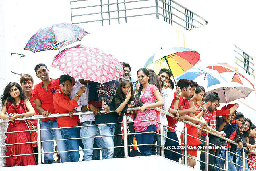 Freshers with their colourful umbrellas during the freshers party