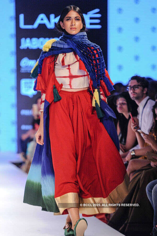 A model showcases a creation