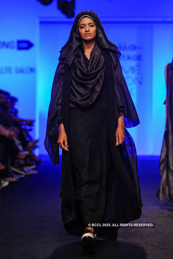 A model showcases a creation