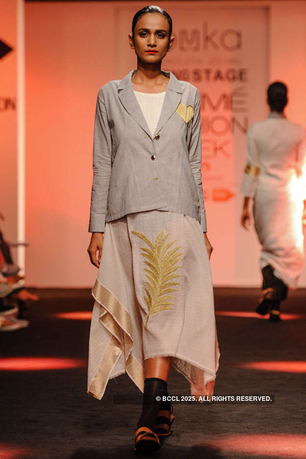 A model showcases a creation