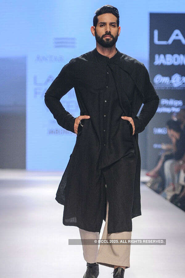 A model showcases a creation